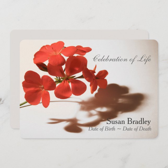 Geranium Celebration of Life Funeral Announcement (Front/Back)