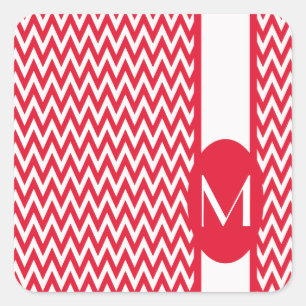 Geranium Elegant Chevron Design with monogram Square Sticker