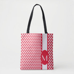 Geranium Elegant Chevron Design with monogram Tote Bag
