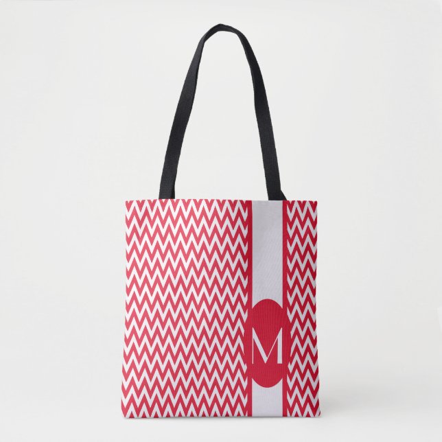 Geranium Elegant Chevron Design with monogram Tote Bag (Front)