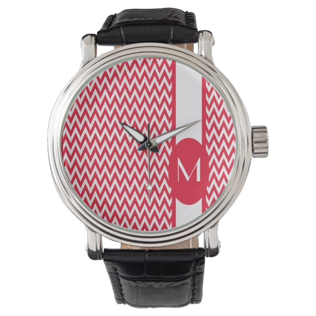 Geranium Elegant Chevron Design with monogram Watch (Front)