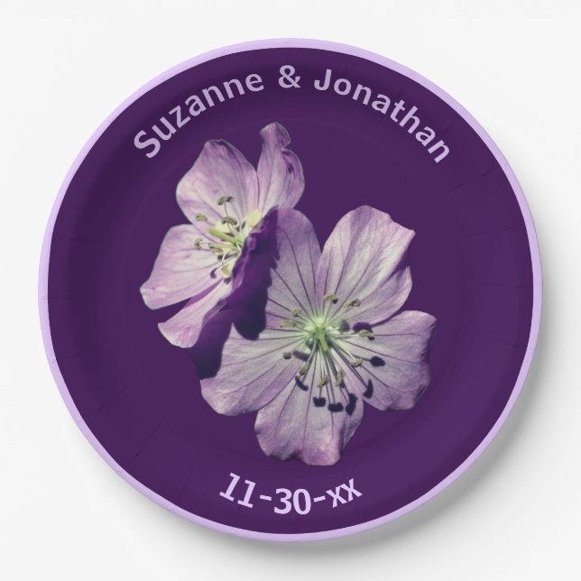 Geranium Flowers Personalised Wedding Bridal Paper Plate (Front)