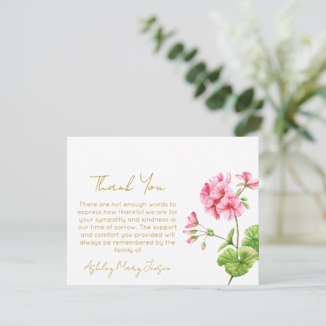 Geranium | Funeral Thank You Card Bereavement  (Standing Front)