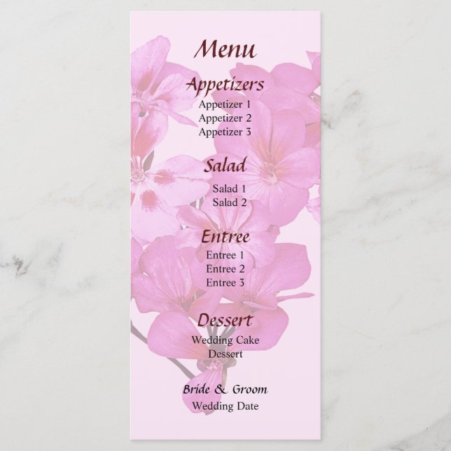 Geranium Heart Wedding Menu (Front)