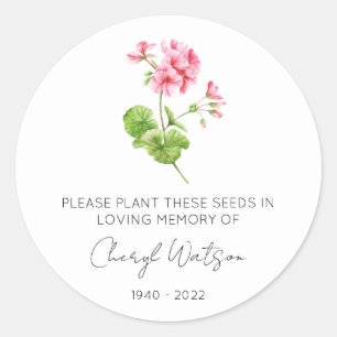 Geranium Simple Memorial Seed Packet Classic Round Sticker