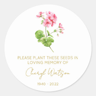 Geranium Simple Memorial Seed Packet Classic Round Sticker