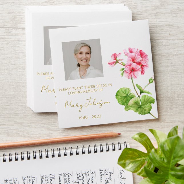 Geranium | Simple Photo Funeral Seed Envelope (Stacked)