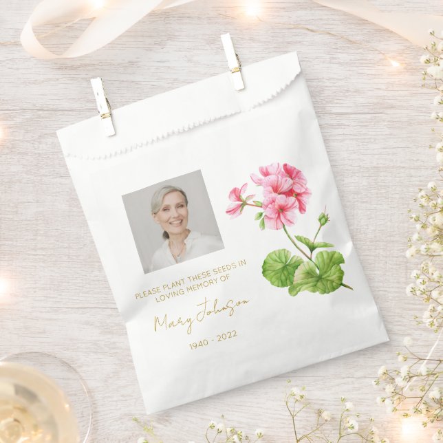 Geranium | Simple Photo Funeral Seed Favour Bag (Clipped)