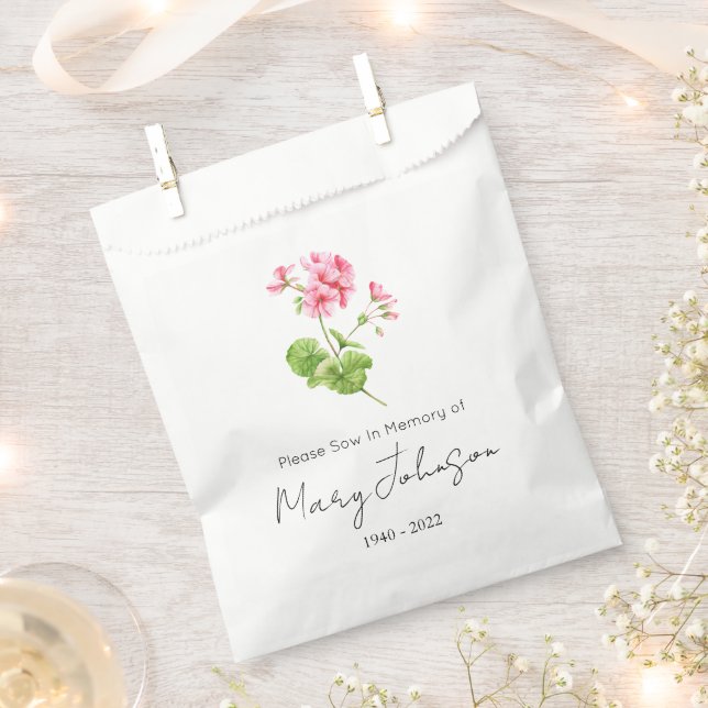 Geranium | Simple Seed packet Funeral  Favour Bag (Clipped)