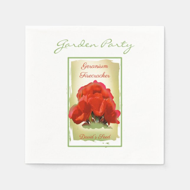 Geranium Watercolor Seed Packet Napkin (Front)