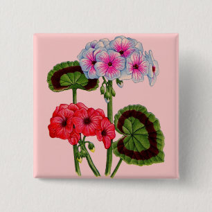 geraniums 15 cm square badge