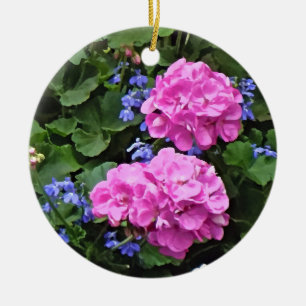 Geraniums and Periwinkle Ceramic Ornament