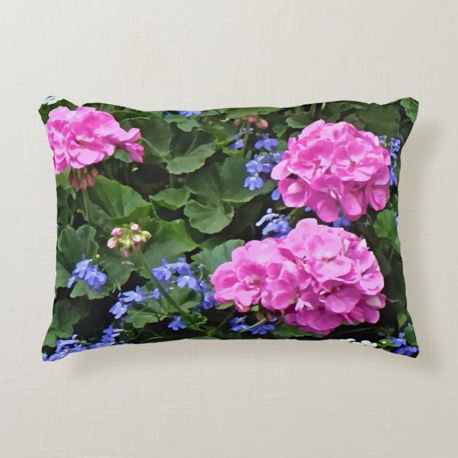 Geraniums and Periwinkle Decorative Cushion (Front)