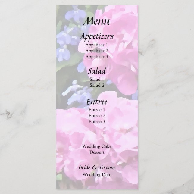 Geraniums and Periwinkle Menu (Front)