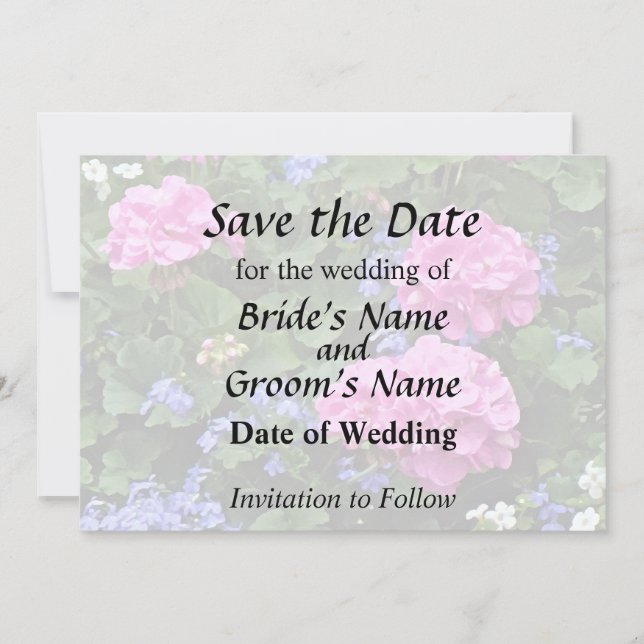 Geraniums and Periwinkle Save The Date (Front)
