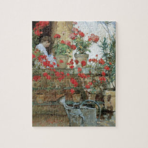 Geraniums by Childe Hassam, Vintage Impressionism Jigsaw Puzzle