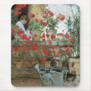 Geraniums by Childe Hassam, Vintage Impressionism Mouse Pad