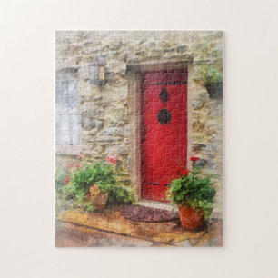 Geraniums by Red Door Jigsaw Puzzle