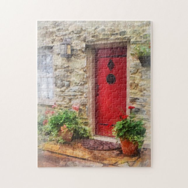 Geraniums by Red Door Jigsaw Puzzle (Vertical)