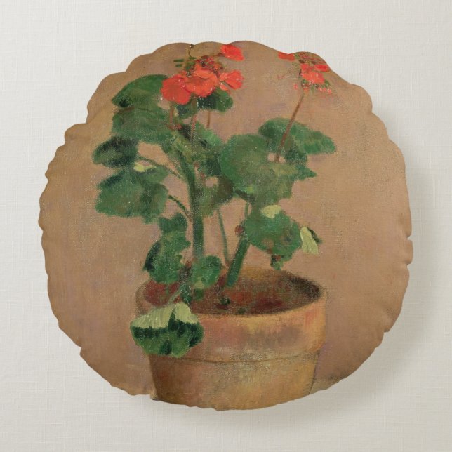 Geraniums in a Pot, c.1905 (oil on canvas) Round Cushion (Front)