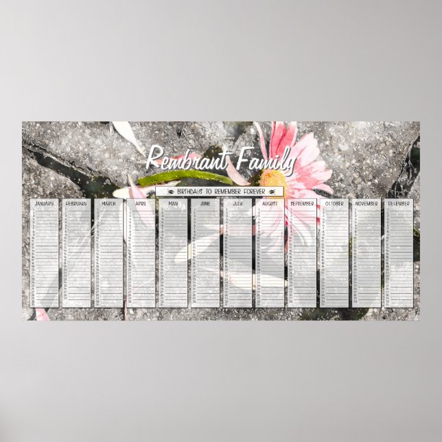 Gerber Daisy Custom Family Birthday Calendar Poster (Front)