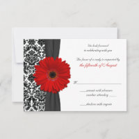 Gerber Daisy Red Black Damask Wedding Reply Card