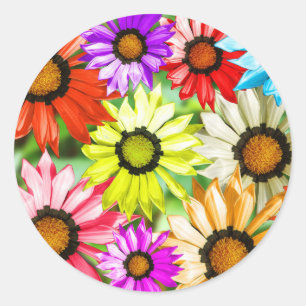 Gerbera colourful flowers classic round sticker