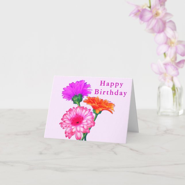 Gerbera Daisies Happy Birthday Card (Orchid)