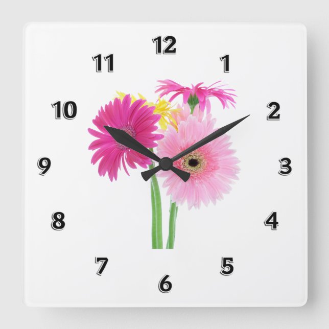 Gerbera Daisies Pink Square Wall Clock (Front)