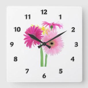 Gerbera Daisies Pink Square Wall Clock