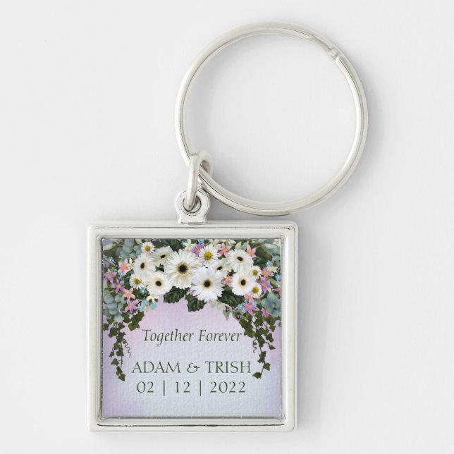 Gerbera Daisies Swag Wedding Key Ring (Front)