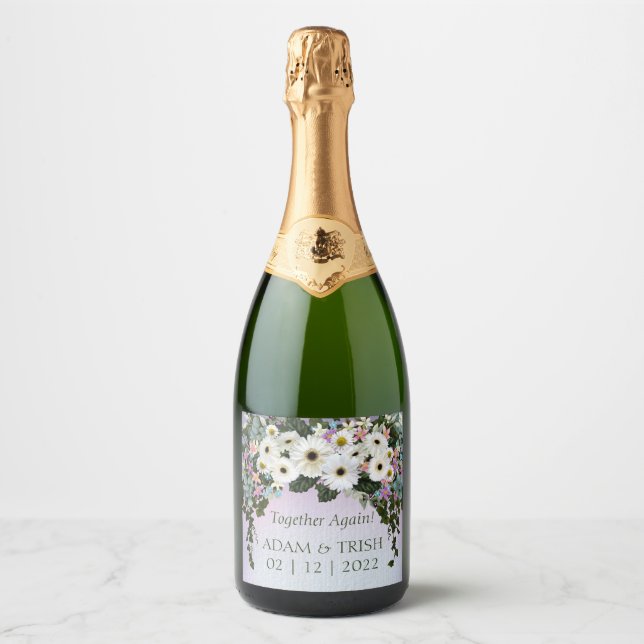 Gerbera Daisies Swag Wedding Sparkling Wine Label (Front)