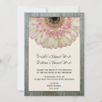 Gerbera Daisy & Barnwood Wedding Invitation