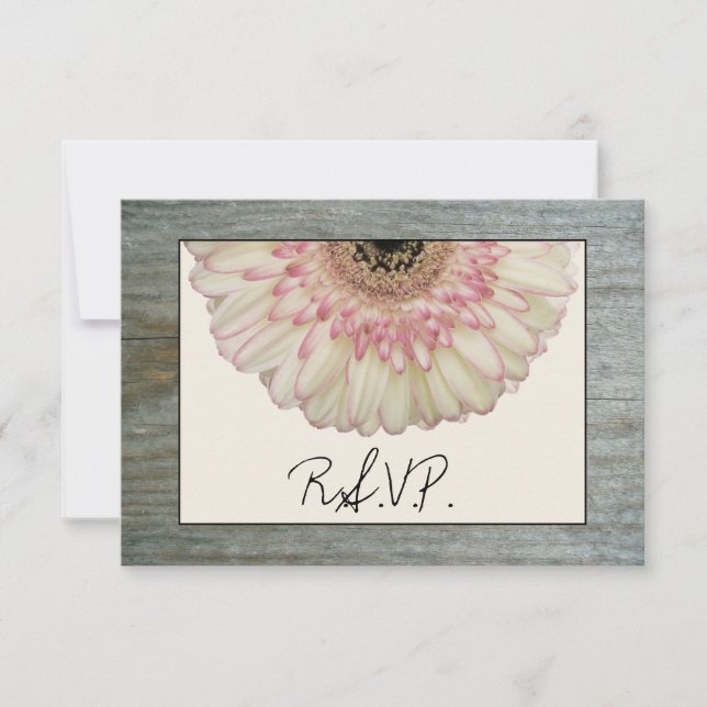 Gerbera Daisy & Barnwood Wedding RSVP Card (Front)