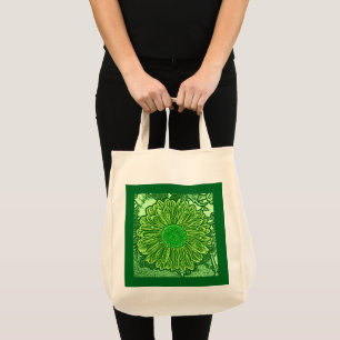 Gerbera Daisy Block Print, Emerald Green Tote Bag