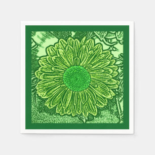 Gerbera Daisy Block Print, Emerald & Lime Green Napkin