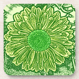 Gerbera Daisy Block Print - lime green Coaster