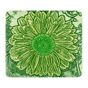 Gerbera Daisy Block Print - lime green Cutting Board