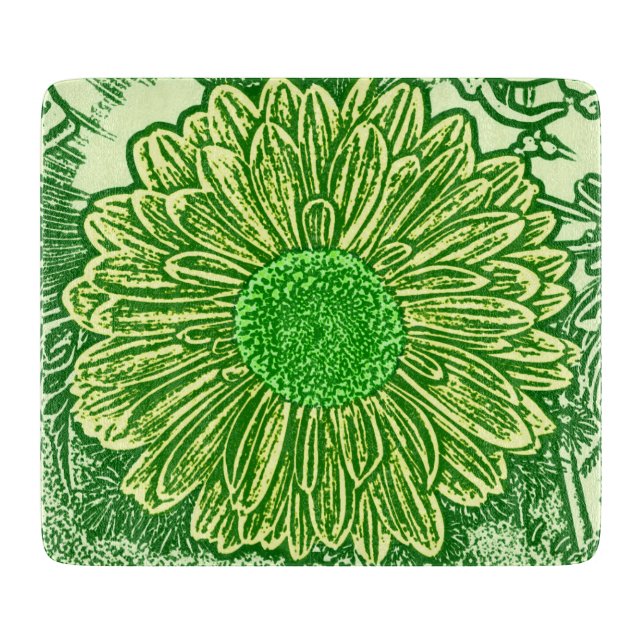 Gerbera Daisy Block Print - lime green Cutting Board (Front)