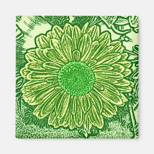 Gerbera Daisy Block Print - lime green Magnet