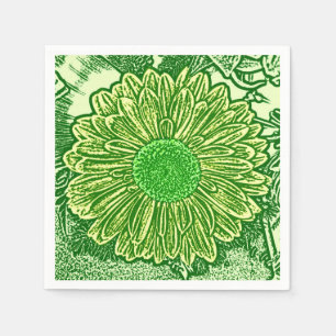 Gerbera Daisy Block Print - lime green Napkin