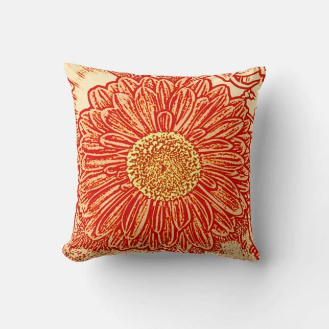Gerbera Daisy Block Print - saffron orange Cushion (Front)