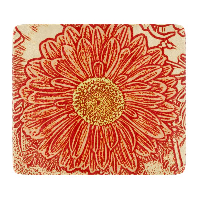 Gerbera Daisy Block Print - saffron orange Cutting Board (Front)