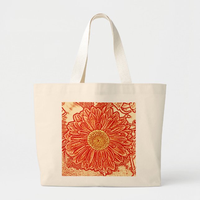 Gerbera Daisy Block Print - saffron orange Large Tote Bag (Front)