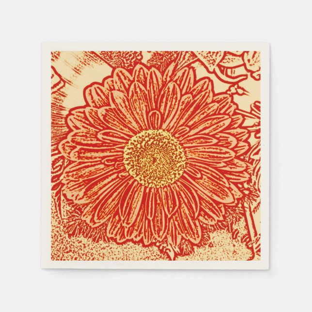 Gerbera Daisy Block Print - saffron orange Napkin (Front)