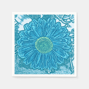 Gerbera Daisy Block Print - sea blue Napkin