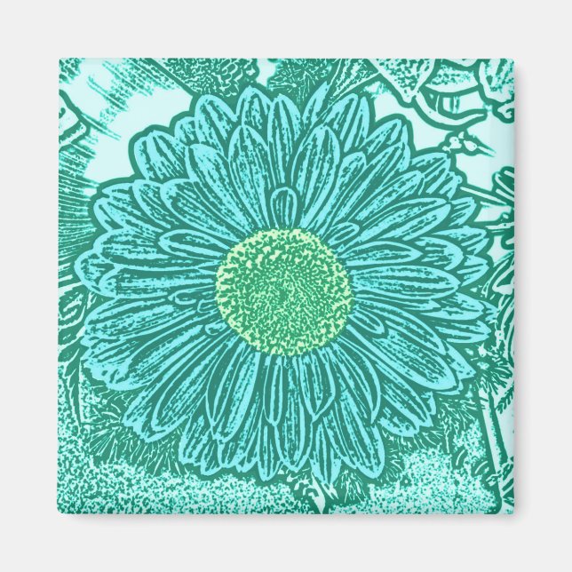 Gerbera Daisy Block Print - shades of aqua Magnet (Front)