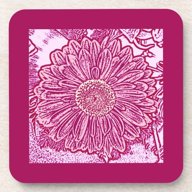 Gerbera Daisy Block Print - shades of pink Coaster (Front)