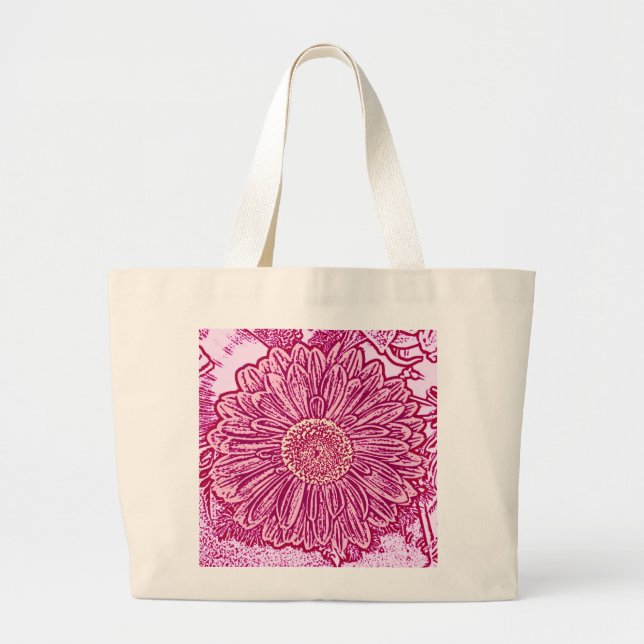 Gerbera Daisy Block Print - shades of pink Large Tote Bag (Front)