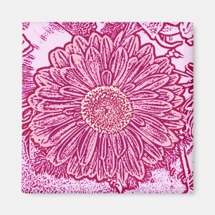 Gerbera Daisy Block Print - shades of pink Magnet